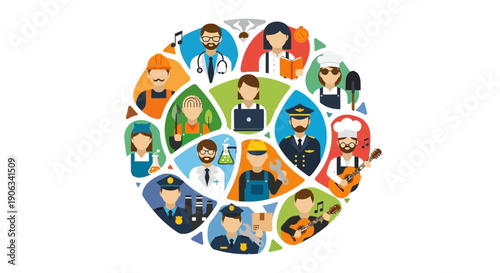 Diverse Professions Teamwork Circle Concept People Icons