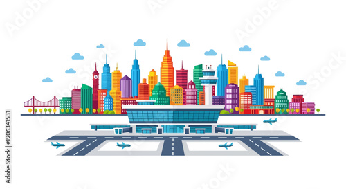 Modern Airport and City Skyline Illustration