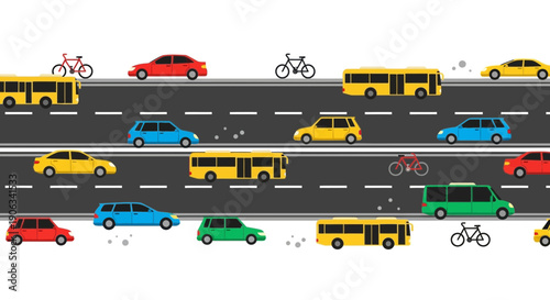 Traffic Jam: Cars, Buses, and Bicycles on a Highway