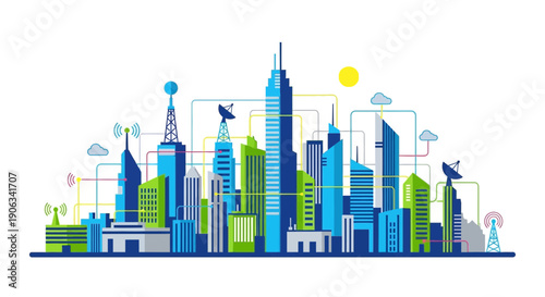 Smart City Skyline with Connectivity and Technology