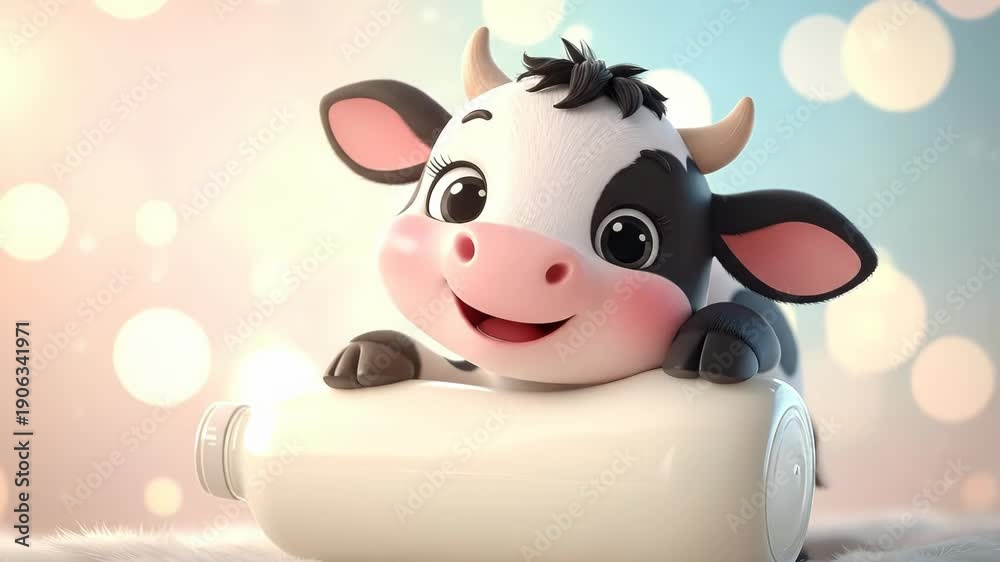 custom made wallpaper toronto digitalCute Cartoon Cow Holding Milk Bottle in Bright Farm Illustration