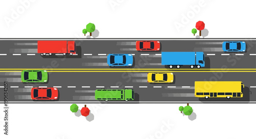 Traffic Jam on Highway, Cars and Trucks in Motion