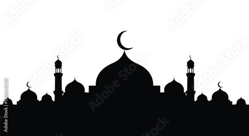 Mosque Silhouette with Crescent Moon Islamic Architecture