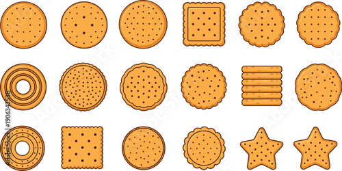 Assorted Biscuit and Cookie Collection Set Isolated on White Background Flat Vector Illustration