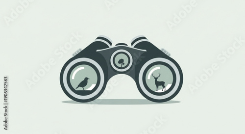 Binoculars with Deer and Bird Illustration Isolated on White Background