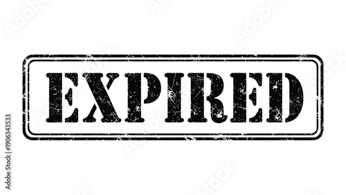Expired Stamp: A detailed, grunge-style stamp bearing the word EXPIRED inside a rectangle, the image captures a symbol of time running out and the end of validity.