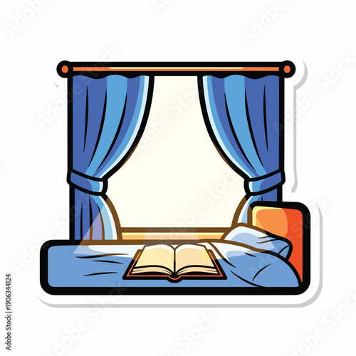 A serene bedroom scene with an open book on the bed