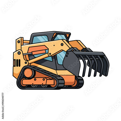 A cartoon-style illustration of a yellow and orange skid-steer loader