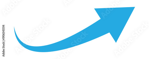 Blue curved arrow pointing upward and to the right. Ideal for representing business success, financial growth, and positive market trends in presentations. Vector illustration.  Eps10