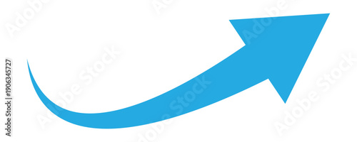 Blue curved arrow pointing upward and to the right. Ideal for representing business success, financial growth, and positive market trends in presentations. Vector illustration.  Eps10