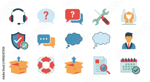 Customer Support Icons: Help, Service, FAQ, Tools, Security, Delivery