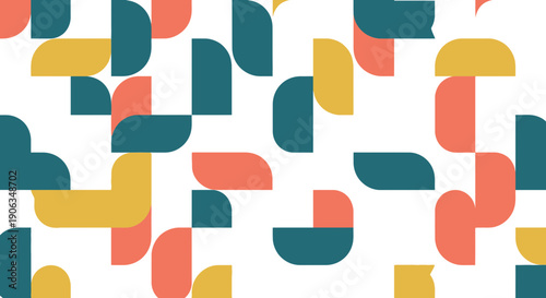 Retro Geometric Pattern with Teal, Coral, and Yellow Shapes