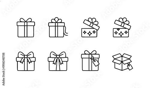 Gift Box Open and Closed Line Icons Vector Set