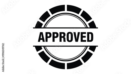 Approved Stamp Icon: A classic, bold black and white APPROVED stamp, conveying instant recognition and formal authorization.