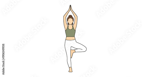 Woman Performing Yoga Tree Pose Vrikshasana With Hands Clasped Overhead In Balanced Standing Position On White Background