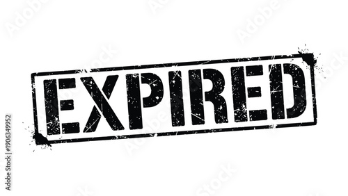 Expired Stamp: Bold EXPIRED stamp in stark black ink, signifying the end date or validity, conveying a sense of finality and transition.
