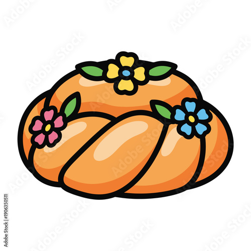 A colorful, cartoonish illustration of a bread loaf