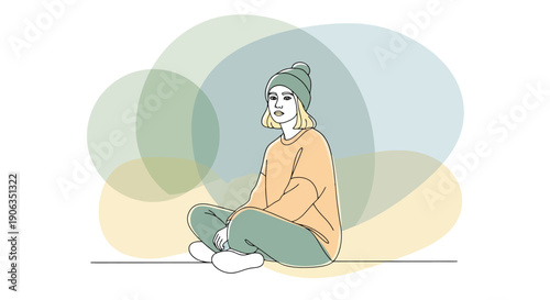 Young Woman Sitting Comfortably Outdoors Contemplating Quiet Moment Fresh Air Leisure Time Outdoor Activity Relaxation Reflection