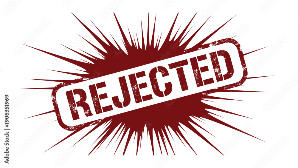 Φωτογραφία Rejected Stamp: A close-up shot of a red rejected stamp with the word REJECTED boldly displayed against a spiky starburst background, symbolizing refusal, disapproval, and declination