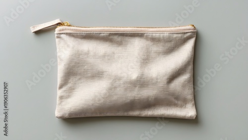 Simple Off-White Canvas Zippered Pouch on a Gray Background