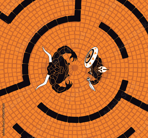 theseus fighting the minotaur in the labyrinth