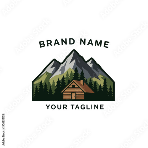 Mountain Cabin Logo Design Illustration Template.