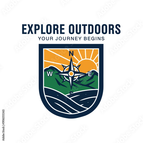 Compass Emblem Badge Outdoor Adventure Symbol.
