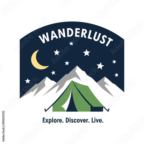 Camping Logo with Mountains and Stars.