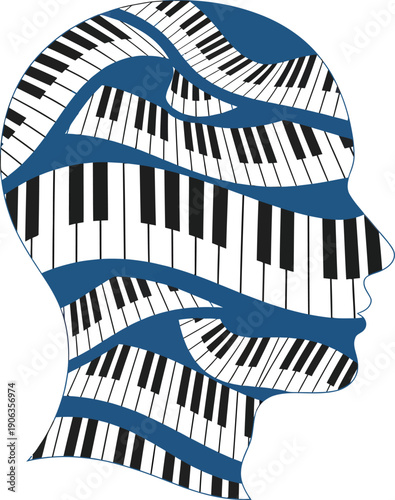 Solid One Color Vector Icon Human Head Piano Keys Creativity Symbol Design