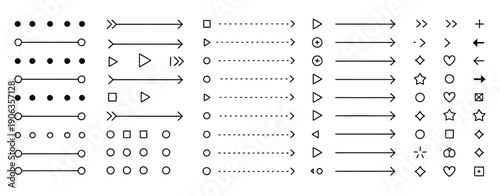 Bullet points, versatile vector icon set featuring minimalistic arrows, dots, stars, and heart-shaped bullet designs