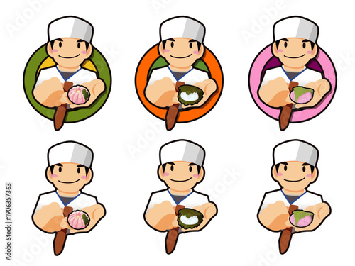 和菓子職人の男性のイラストアイコン 笑顔