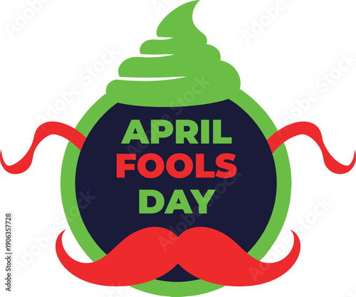 April fools day prankster logo with green ice cream cone and red mustache