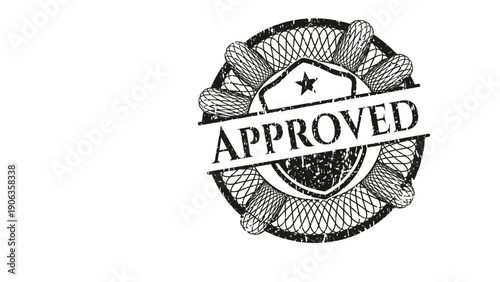 Approved Stamp of Assurance: A vintage-style emblem of approval, featuring a classic seal with the word APPROVED prominently displayed, symbolizes acceptance, endorsement, and quality. 