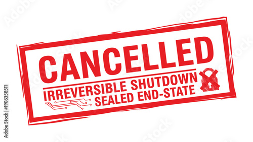 Cancellation Stamp: The bold text CANCELLED in a striking red stamp conveys a clear message of termination, representing the conclusion of a process or agreement and a definitive end state.