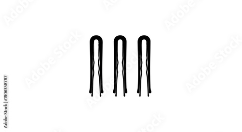 Three black Bobby pins isolated on white background.