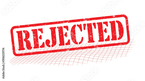 Rejection Stamp: A bold red stamp with the word REJECTED is prominently displayed, casting a shadow that emphasizes its presence, evoking a sense of finality.