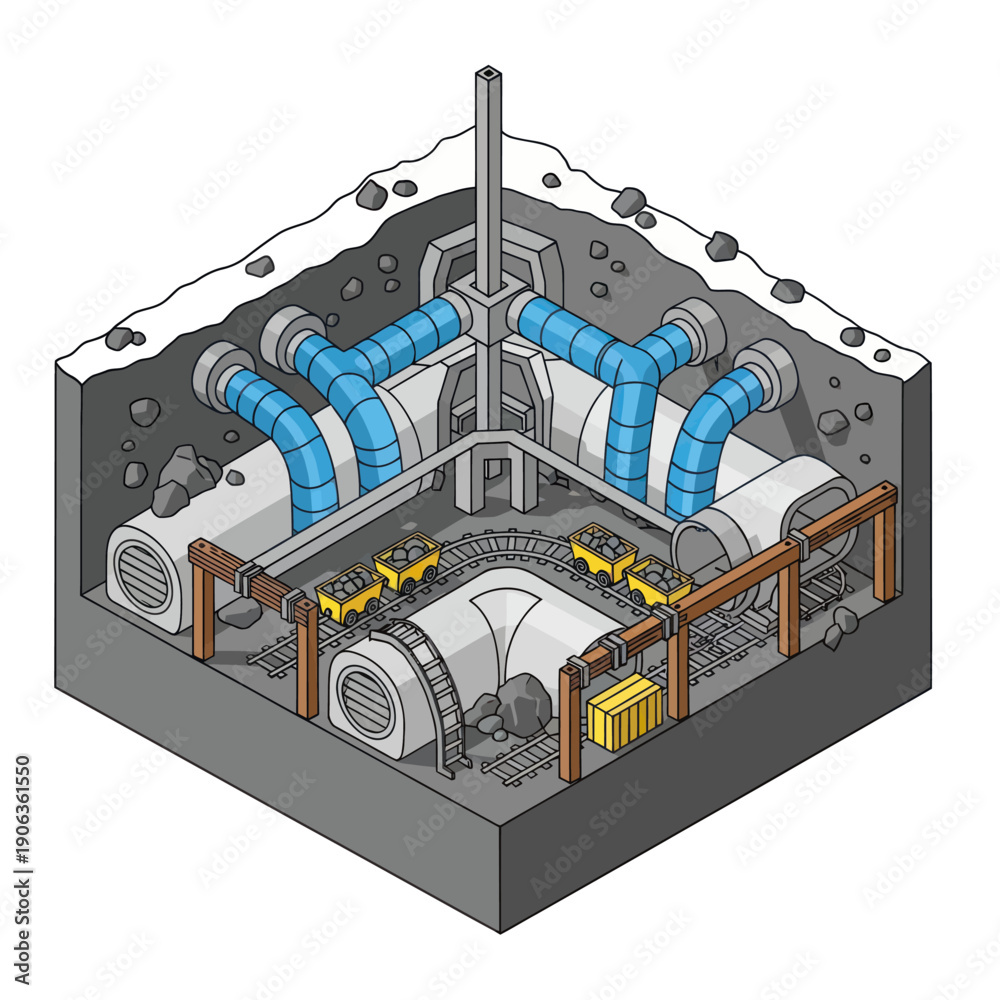 Naklejka premium Industrial Machinery with Blue Pipes and Valves.