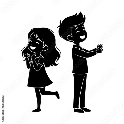 Two happy children stand back to back, smiling brightly and radiating youthful joy and innocence.