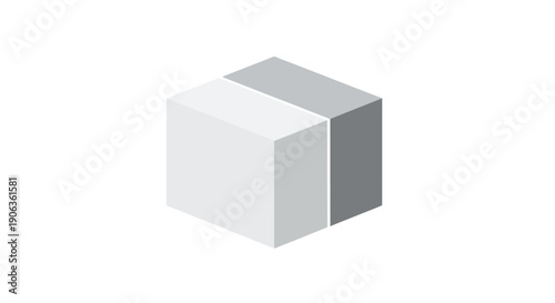 3D rendered white cube with gray accents on a plain white background.