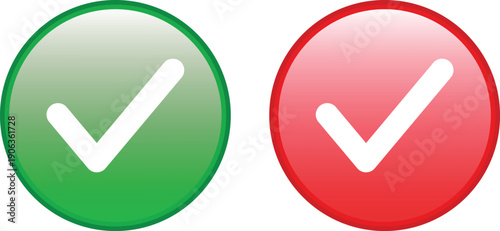 Two colored checkmark buttons with green and red gradient backgrounds and white checkmarks eps vector