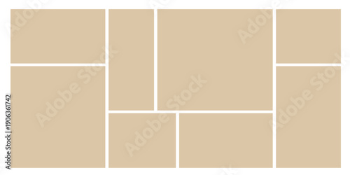 Image collage layout template. Beige mosaic mood board grid collection. Picture frame set. Photo album idea for banner, poster, comic page, flyer, brochure, booklet, memory wall design. Vector pack