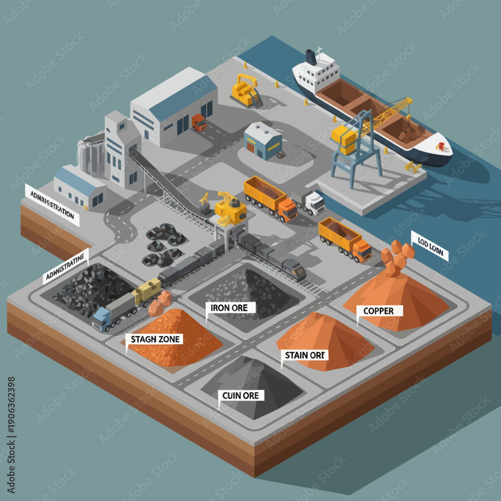 Fototapeta premium Industrial Mining Facility with Storage and Transport.