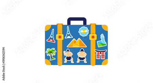 Travel Suitcase with International Landmark Stickers