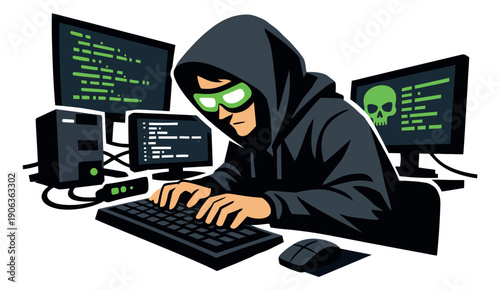 Modern illustration of a hacker depicting a cyber attack for network security
