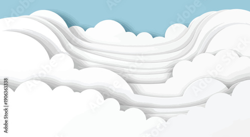 Heavenly Clouds: Abstract artwork of fluffy, layered clouds against a soft blue sky, a symbol of serenity and peacefulness. 
