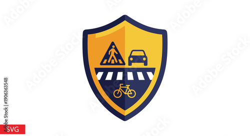 Road Safety Shield Icon - Pedestrian, Car, Bicycle Crossing