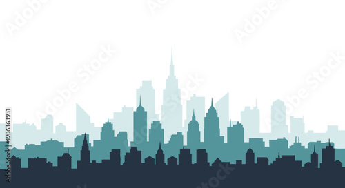 Modern City Skyline Silhouette, Urban Landscape, Business District