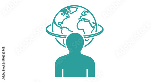 Global connection icon: person with globe above head, networking concept