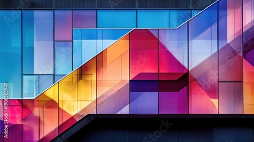 Colorful modern building facade with glass stairs
