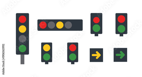 Traffic Signal Icons - Red, Yellow, Green Lights and Arrows